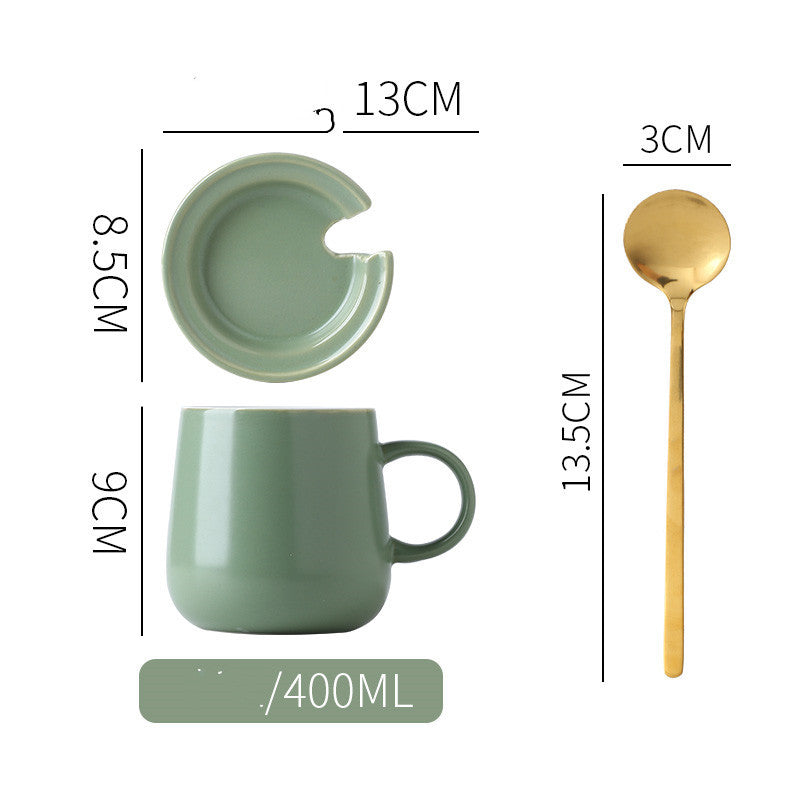 Nordic Ceramic Mug with Lid & Spoon