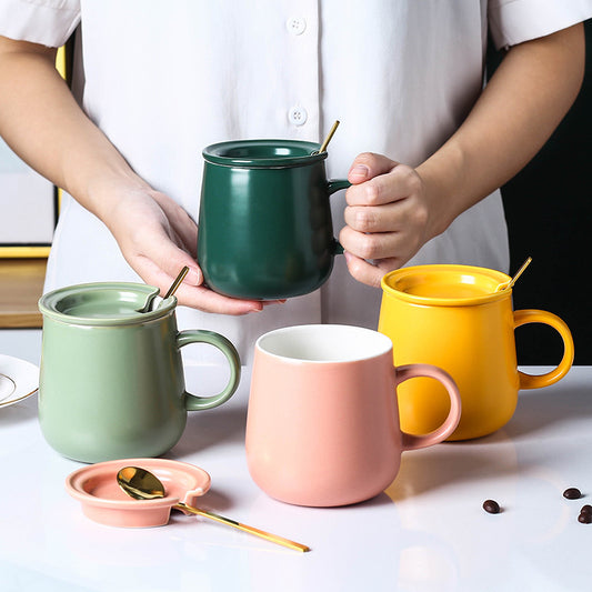 Nordic Ceramic Mug with Lid & Spoon